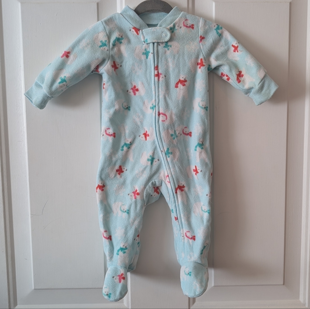 Carter's Light Blue Polar Bear Winter Zip-Up Footie Fleece Sleeper